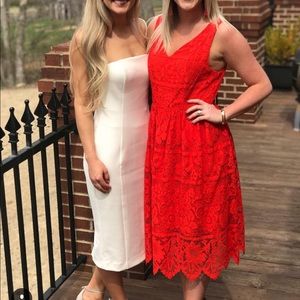 Red Lace Midi Dress